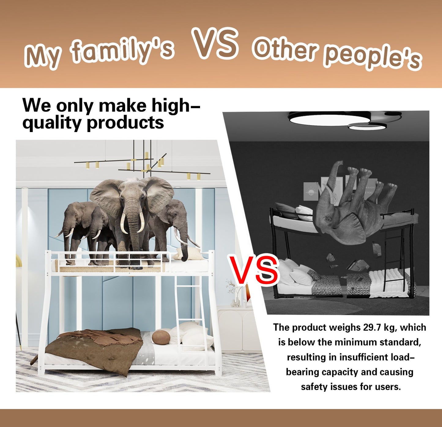Metal Bunk Bed Twin Over Full Size with Removable Stairs