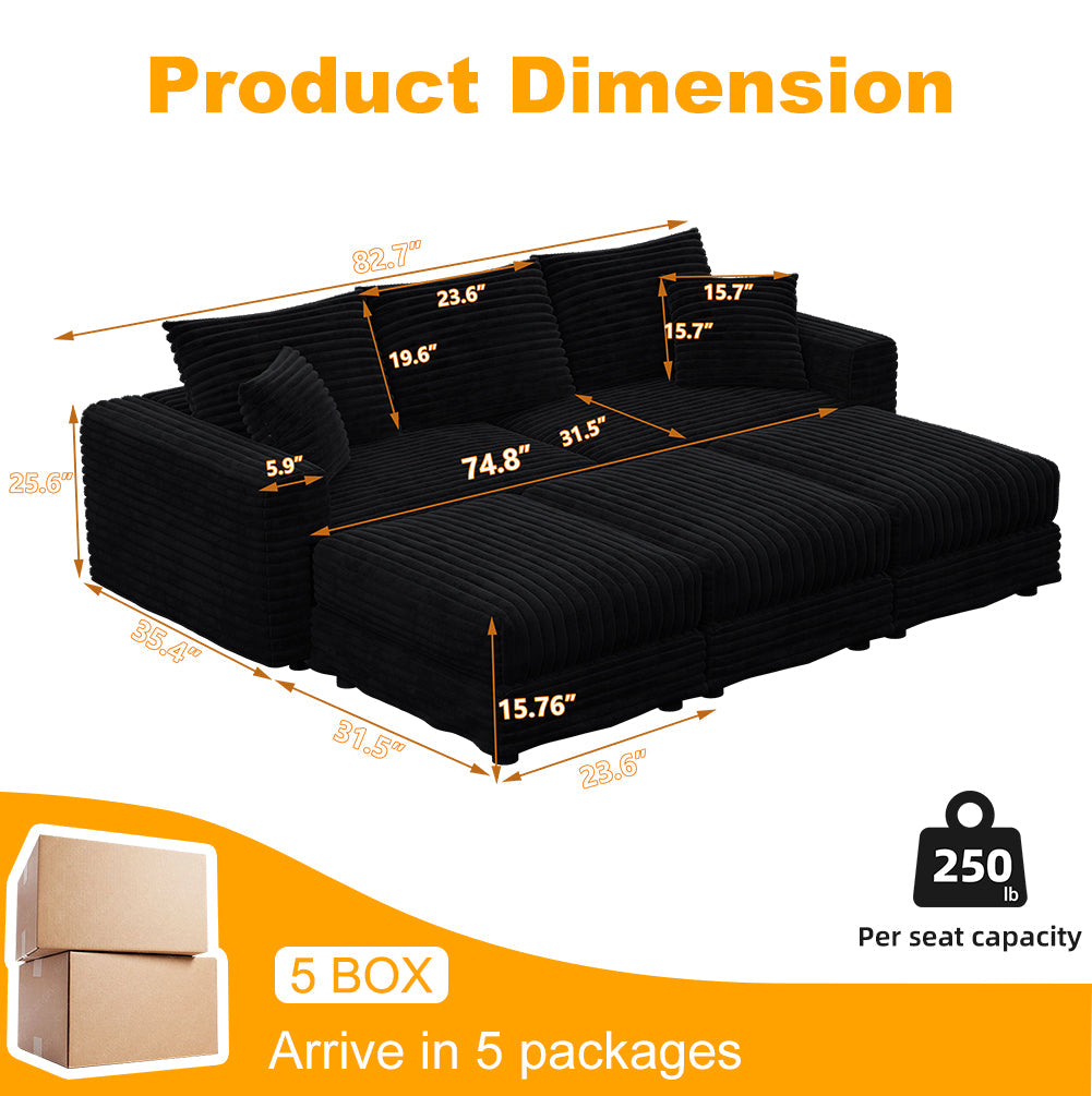 82.7" Plush Corduroy 3-Seat Sofa