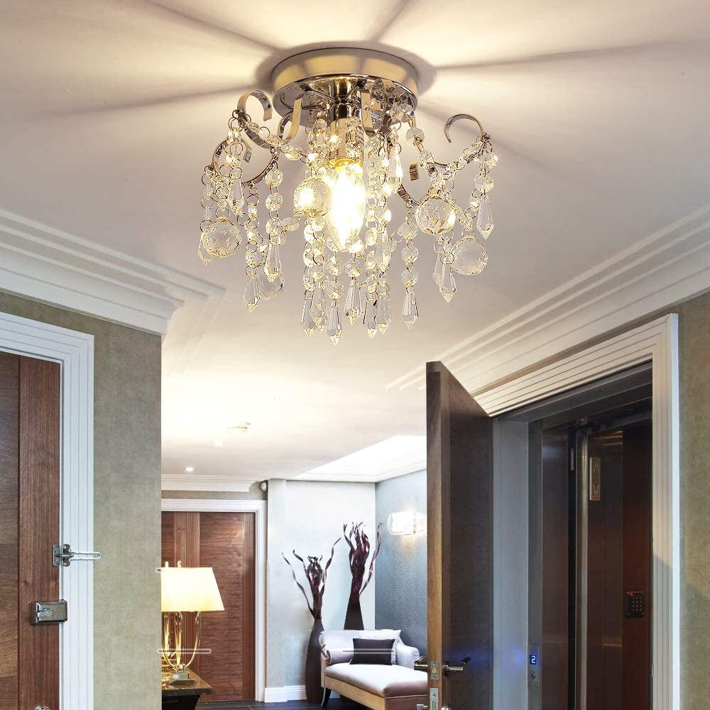 Mini Crystal Chandelier Flush Mount, Chrome Finish
