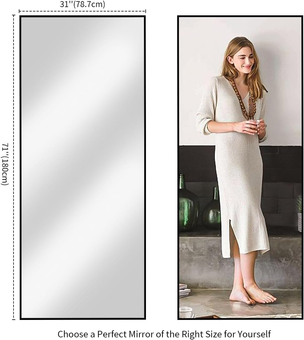 71x31 Inch Black Floor Mirror Full Length Standing