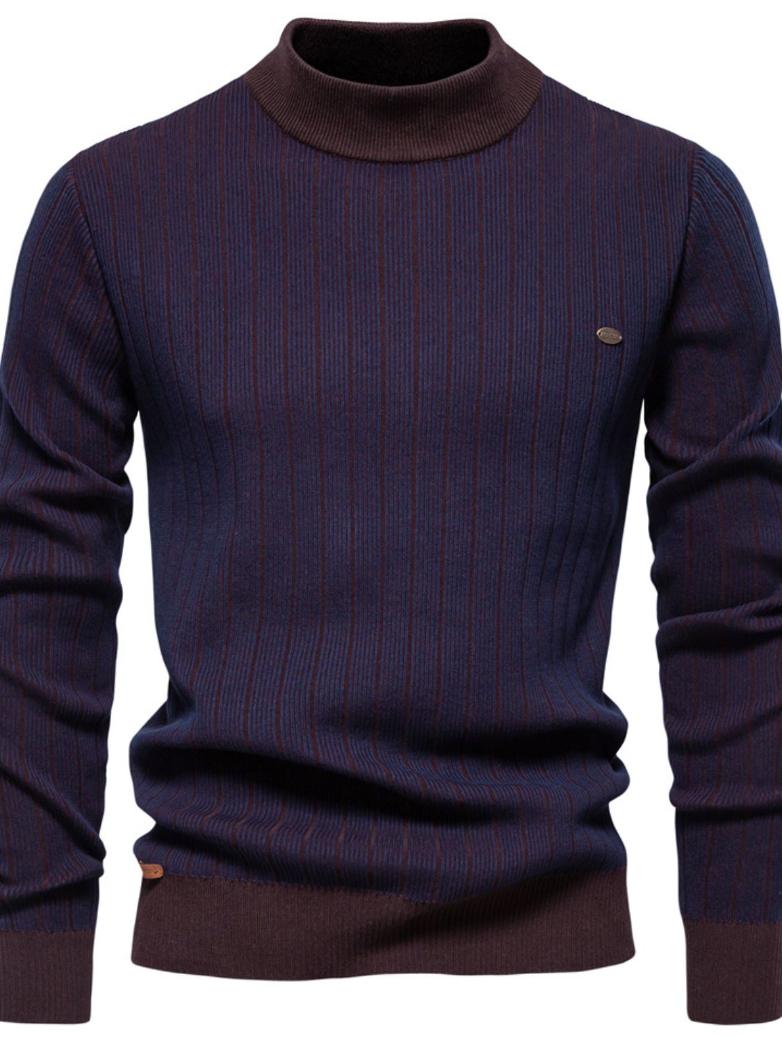 Mock Neck Contrast Striped Sweater