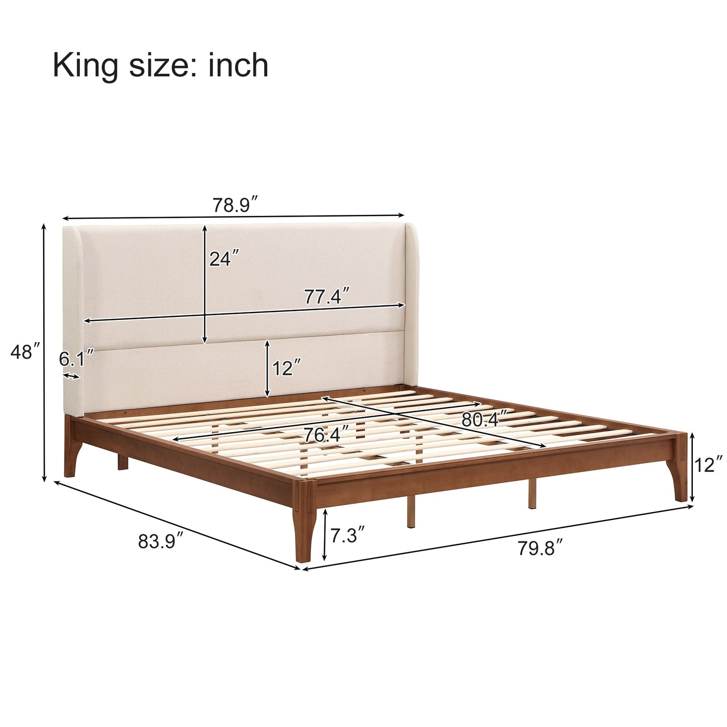 King Size Solid Dry Bamboo Wood Platform Bed
