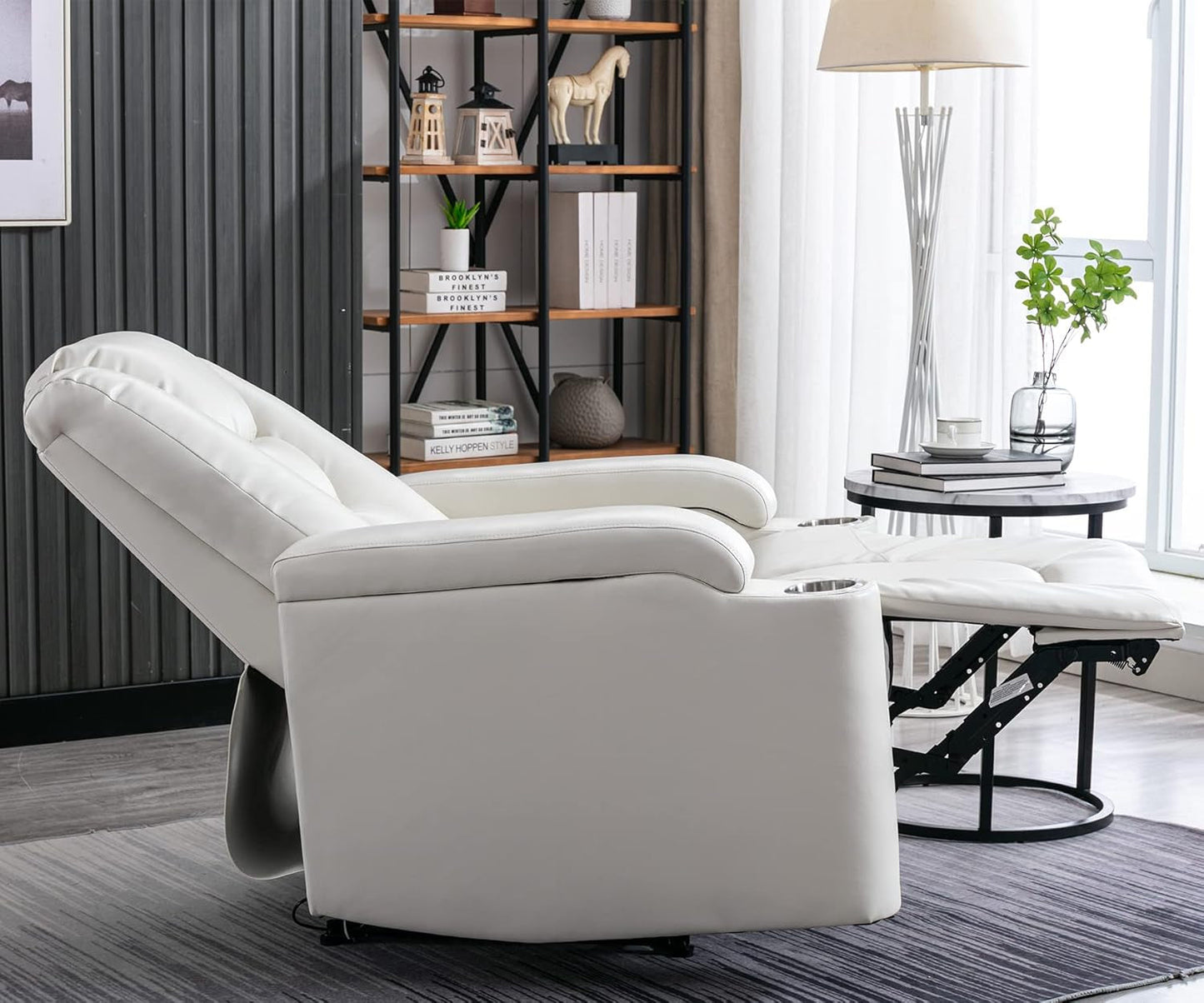 Cream White Power Recliner Chair With USB Ports And Hidden Storage