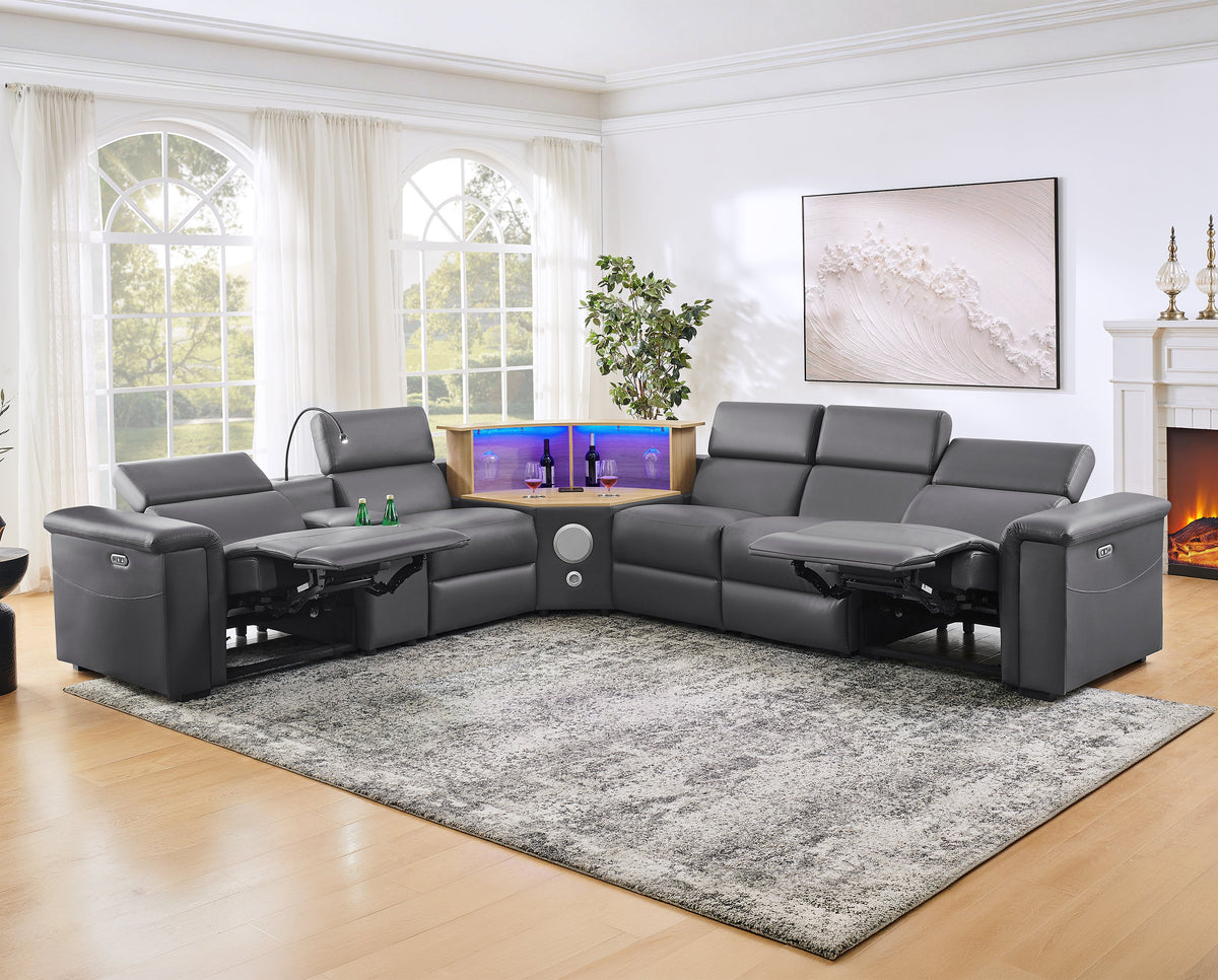 5-Seater Air Leather L-Shaped Powered Recliner Sofa Set