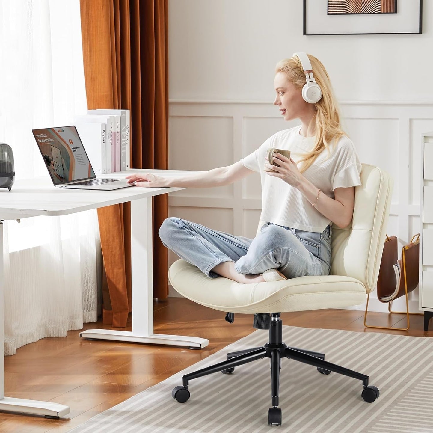 Criss Cross Swivel Office Chair With Wheels PU Leather