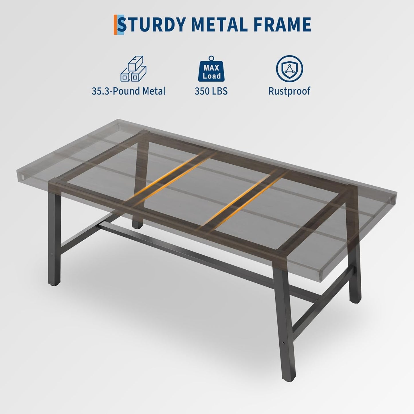 Industrial Wooden Dining Table 70 Inch Long Seats Six To Eight With Steel Frame