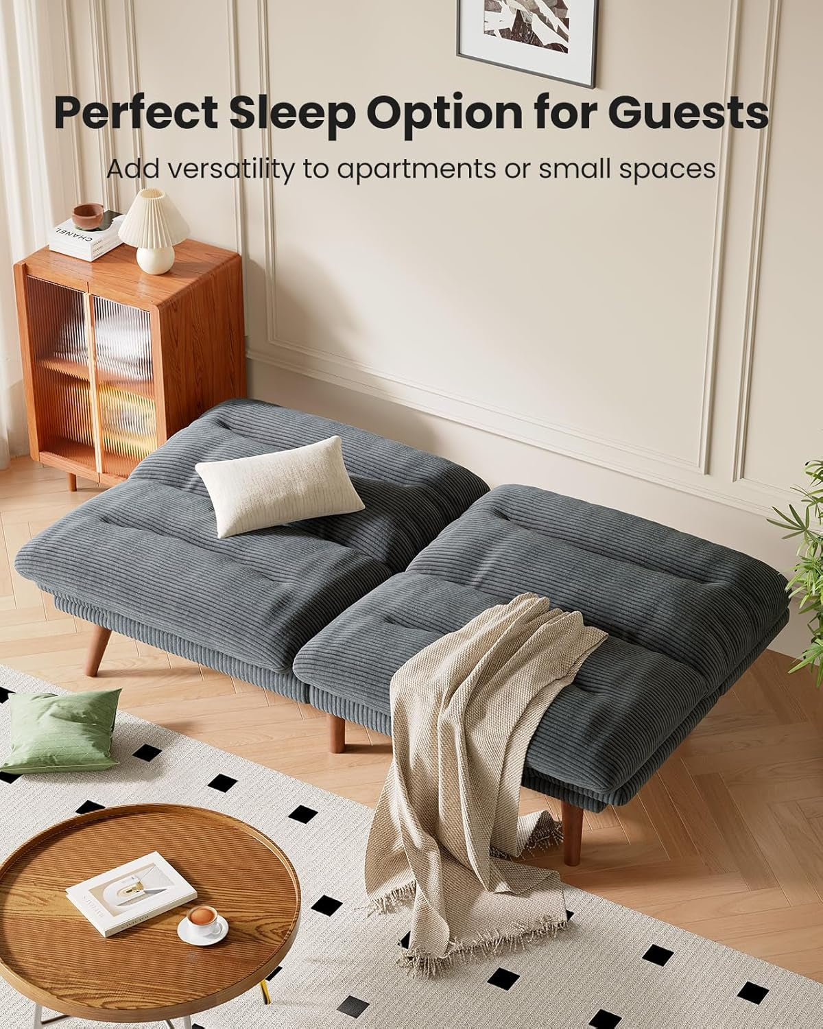 Corduroy Grey 73In Adjustable Backrest Futon SofaBed
