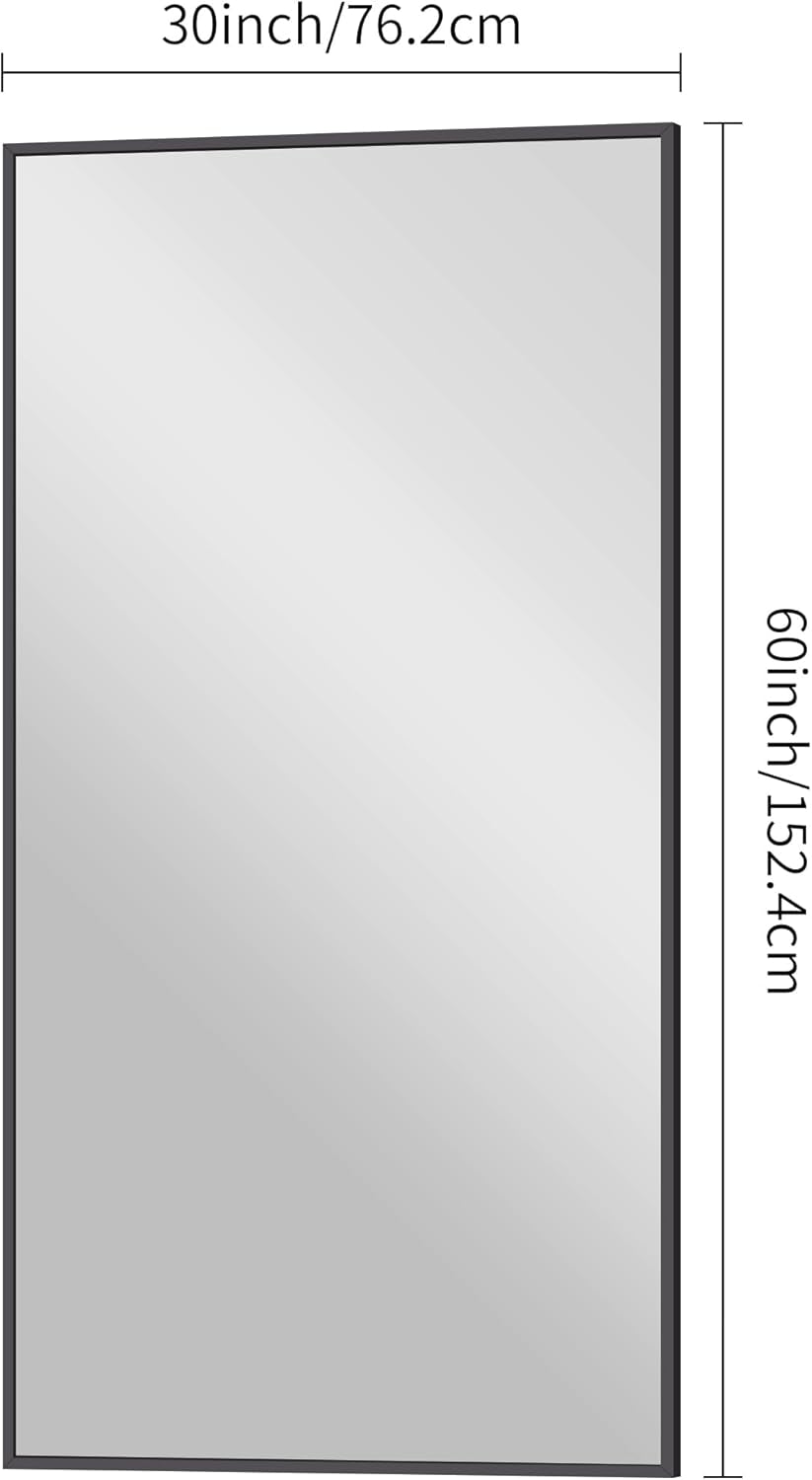 30x60 Inch Black Rectangle Wall Mounted Bathroom Mirror