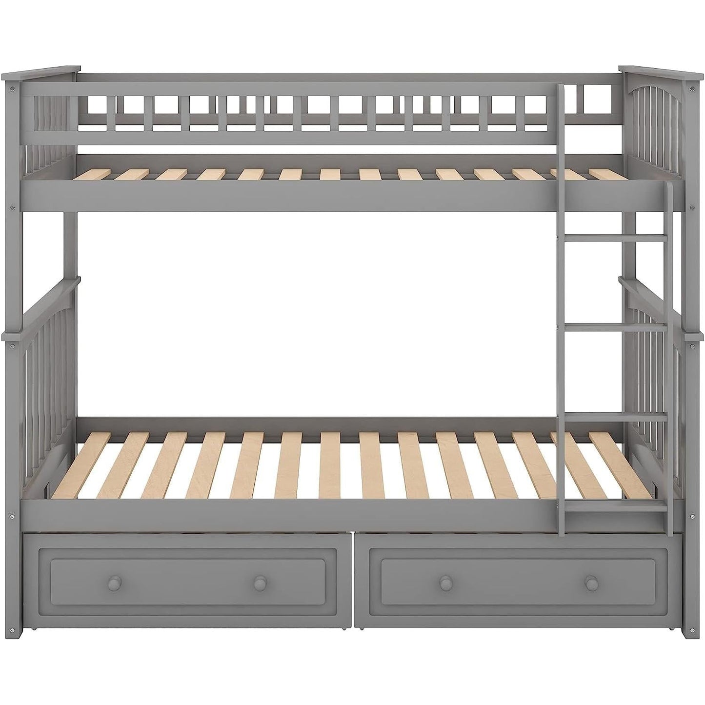 Grey Twin Bunk Bed With Storage Drawers Safety Rail