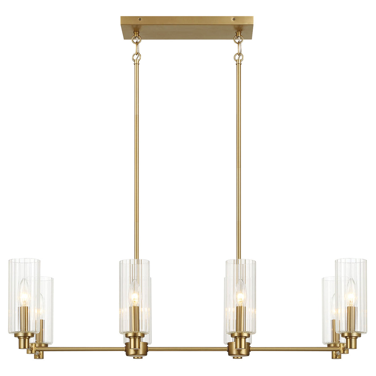 Willow Eight Lights Island with Clear Ribbed Glass Pendant Lamp - Satin