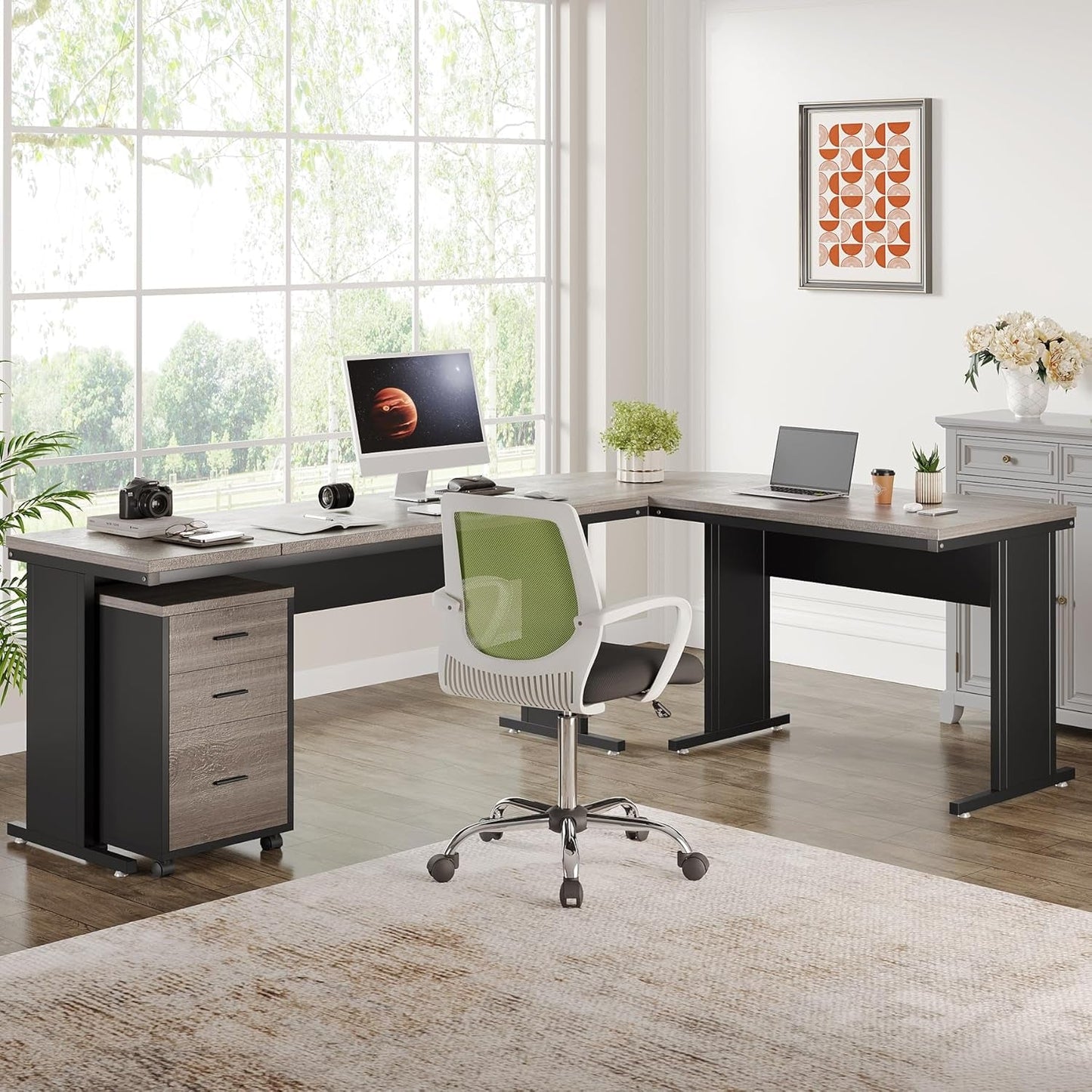 83 Inch L Shaped Office Desk Gray Executive Desk Large