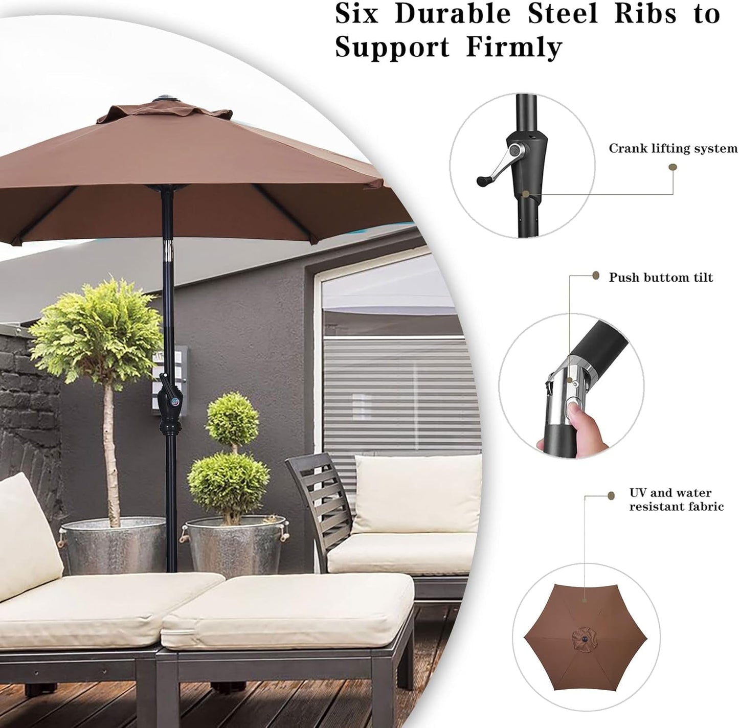 7.5 Foot Aluminum Patio Umbrella Tilt Crank Outdoor Shade