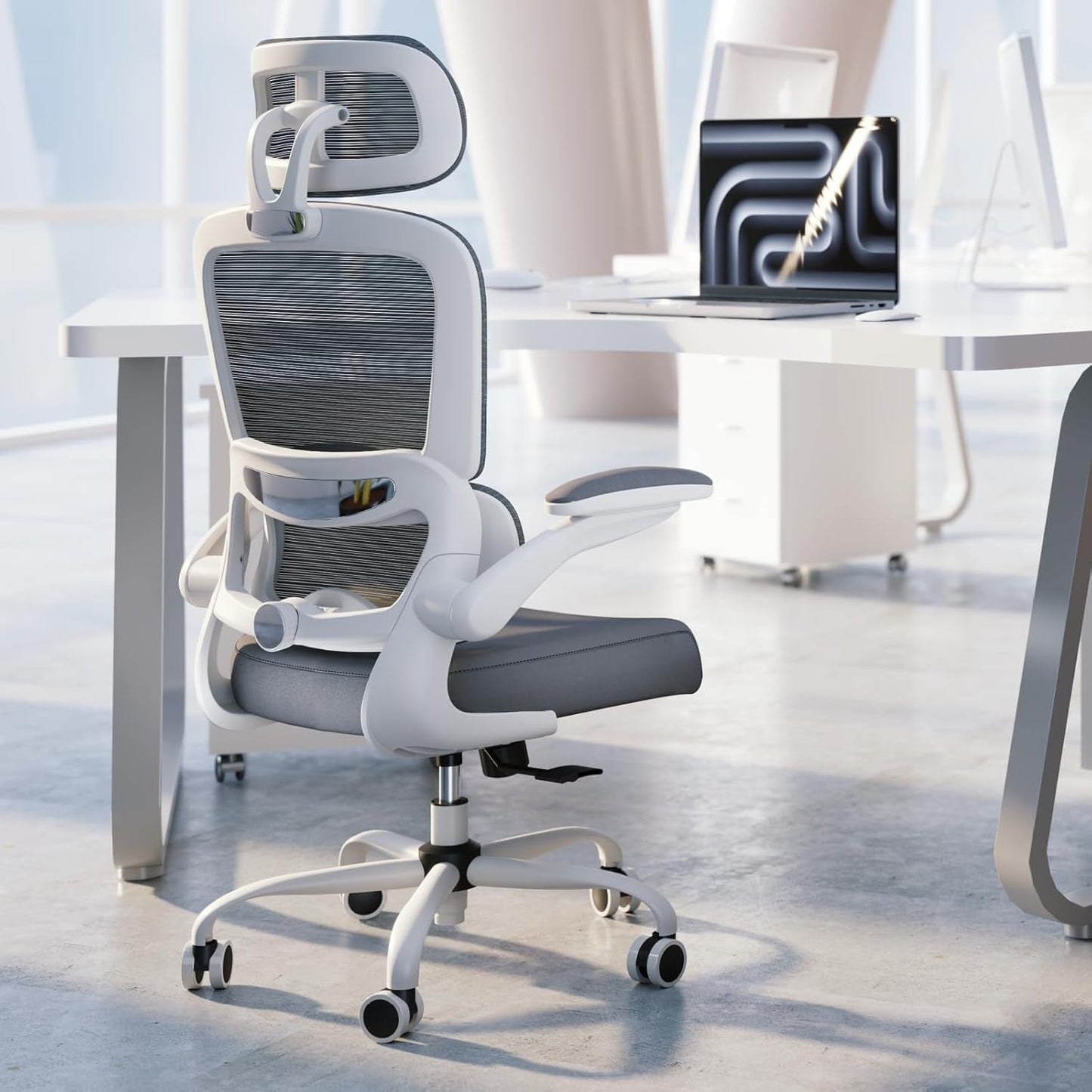 Ergonomic Office Chair Height Adjustable White Backrest