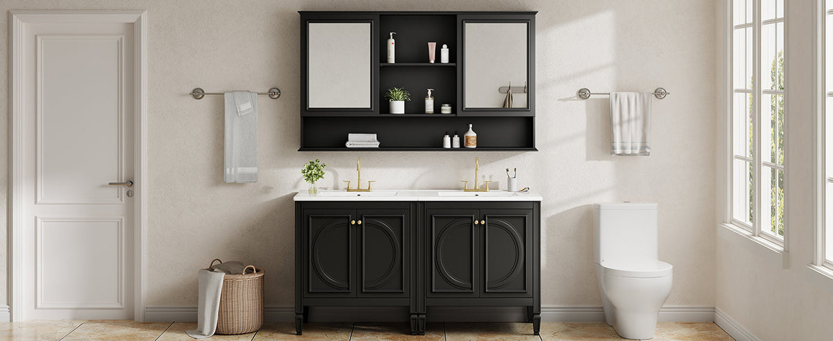 60" Double Sink Bathroom Vanity Set with Matching Wall Mount Medicine Cabinet