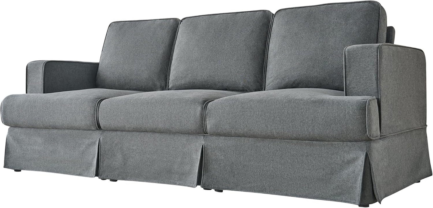 89 Inch Slipcovered Linen Grey Sofa 3 Seater Couch