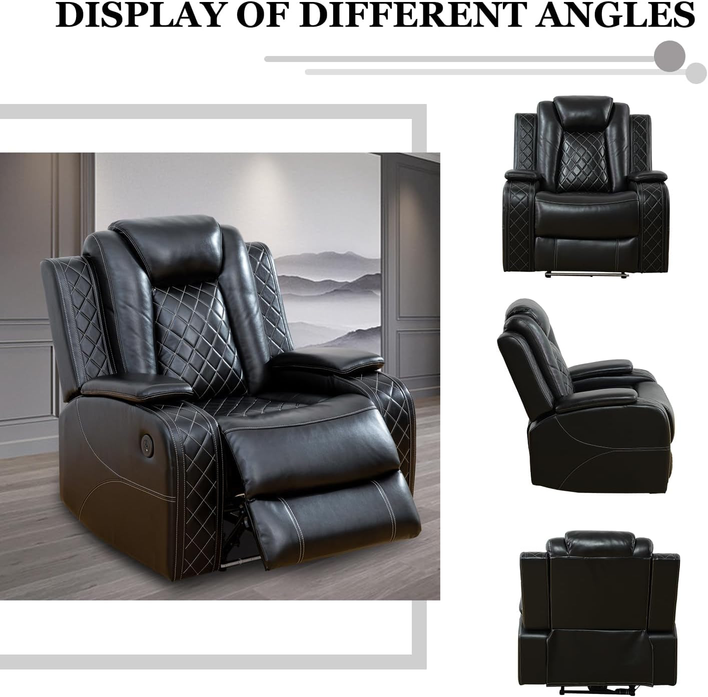 Leather Power Recliner Sofa Set With LED USB Ports Black