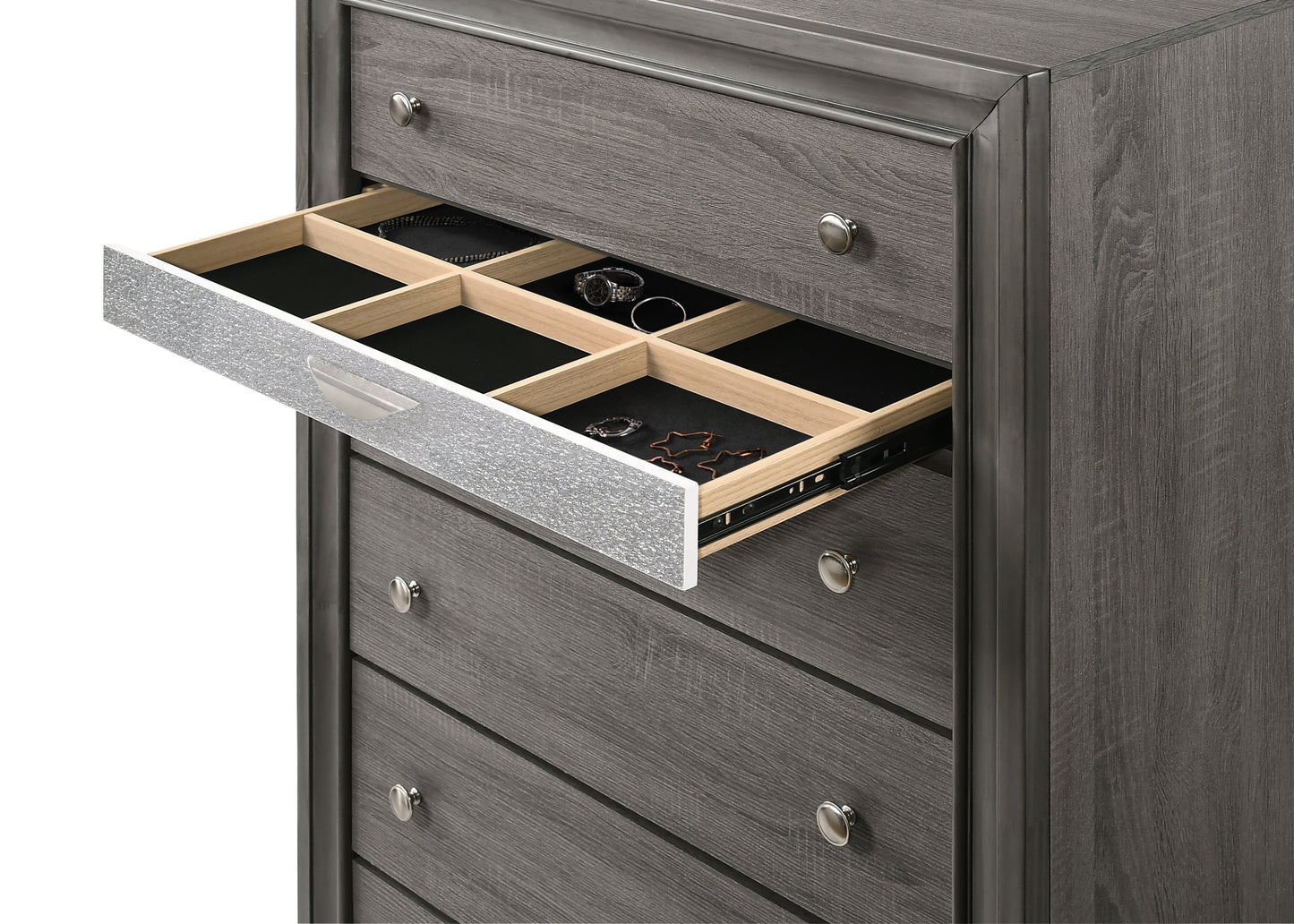 Traditional Queen 5 Piece Storage Bedroom Set in Gray Wood