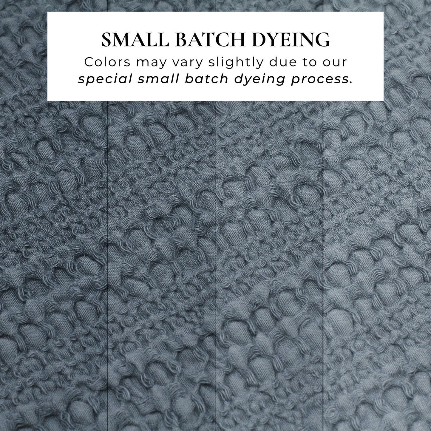 Textured fabric with a small batch dyeing note above it.