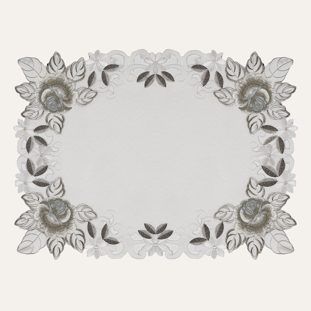 European Embroidered Placemats – Rustic Light Gray Table Mats for Dining