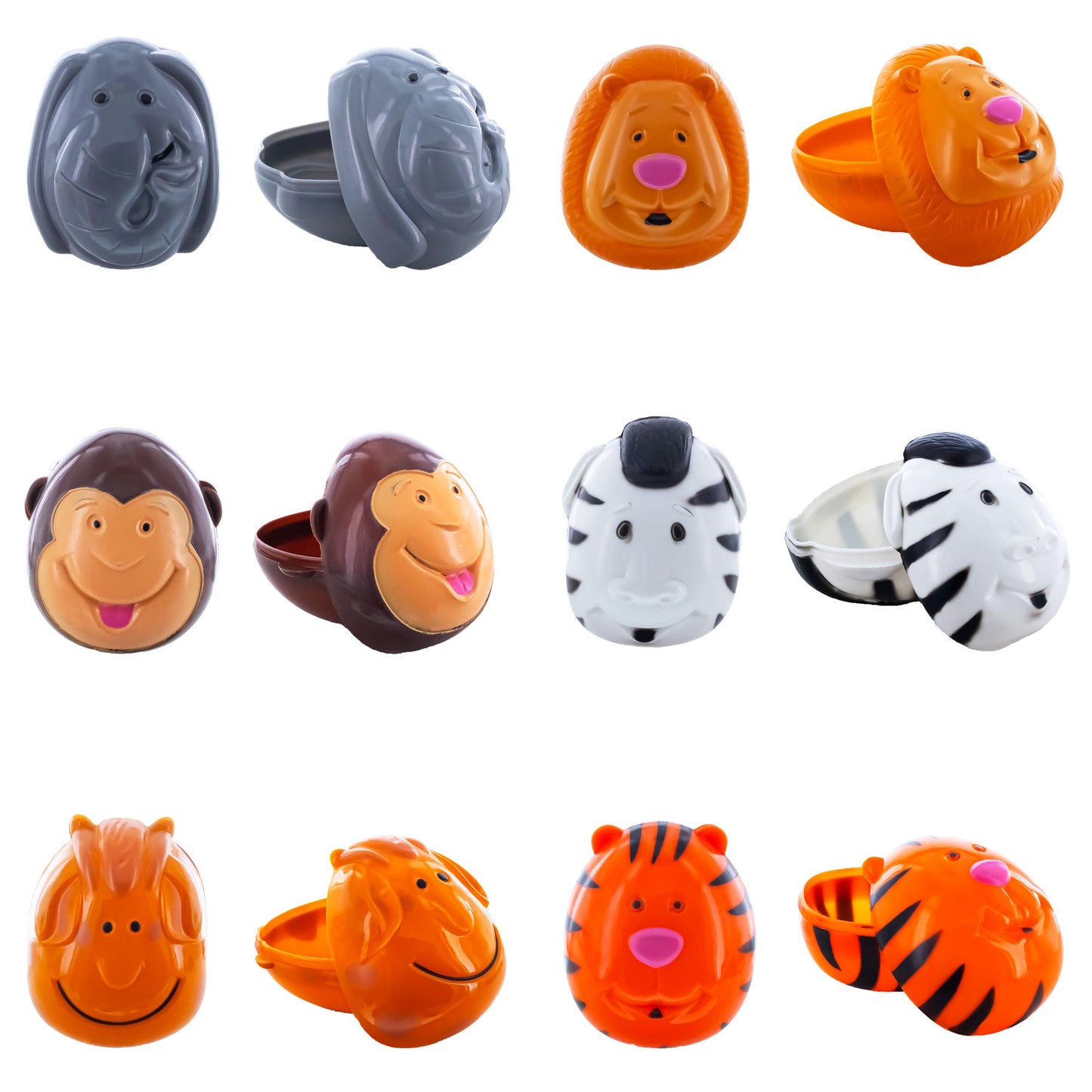 Set of 12 Animals Plastic Easter Eggs- Tiger, Zebra, Monkey