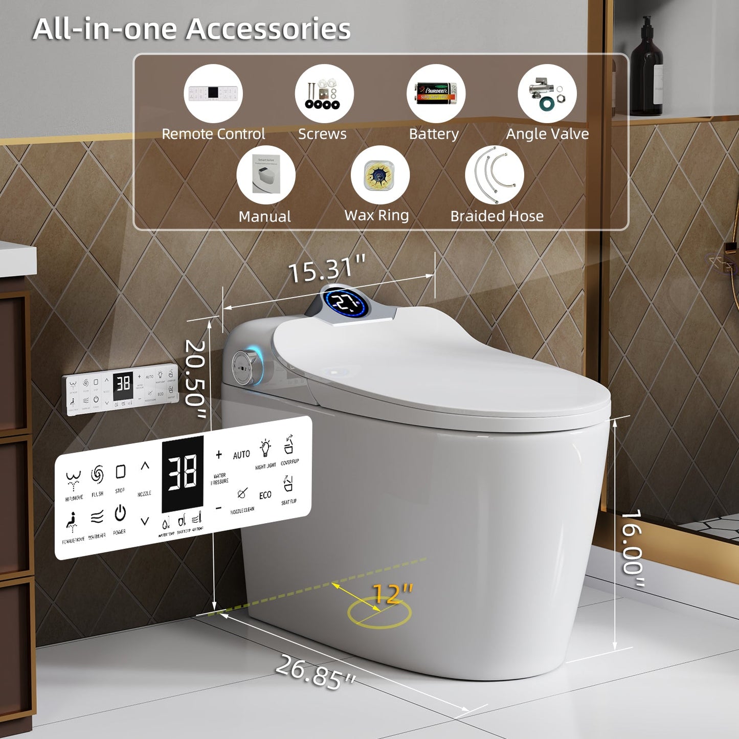 Smart Toilet Bidet Combo with Foot Sensor Open Cover/Seat