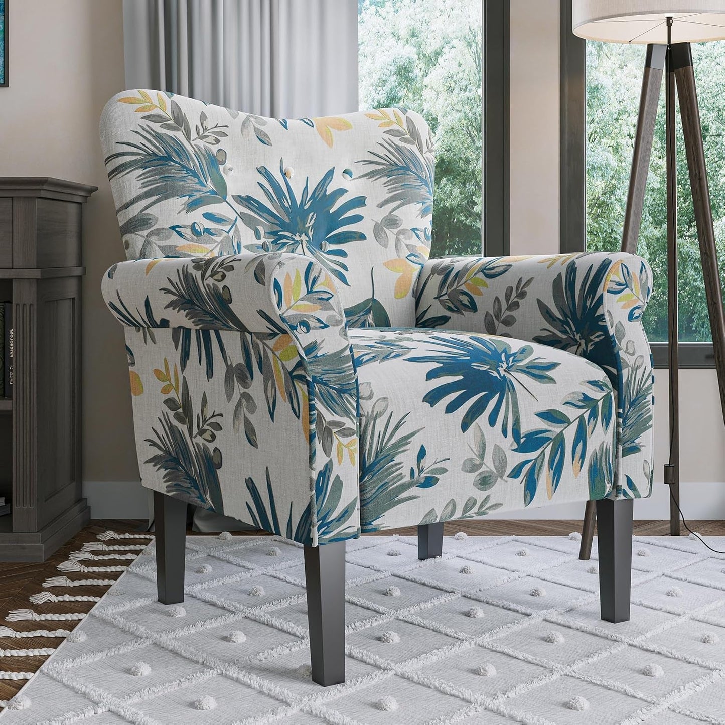 Wingback Upholstered Accent Chair Green Floral