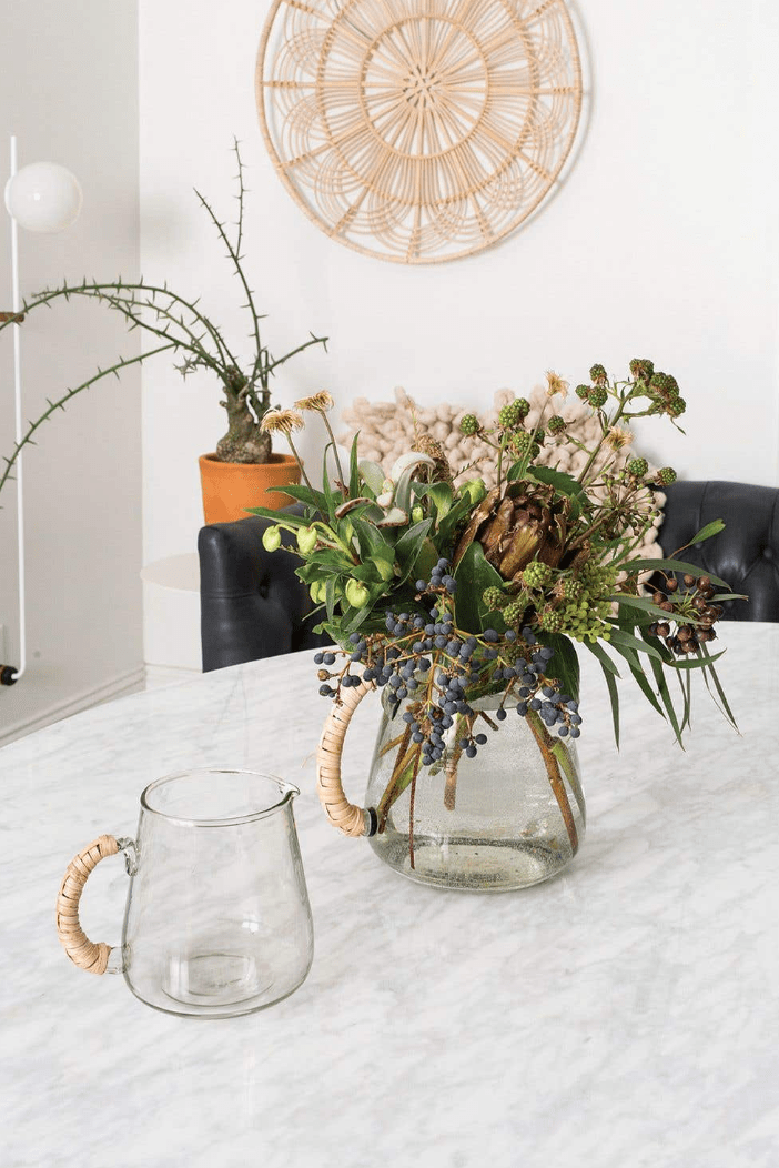 Emily Glass Pitcher with Rattan-Wrapped Handle