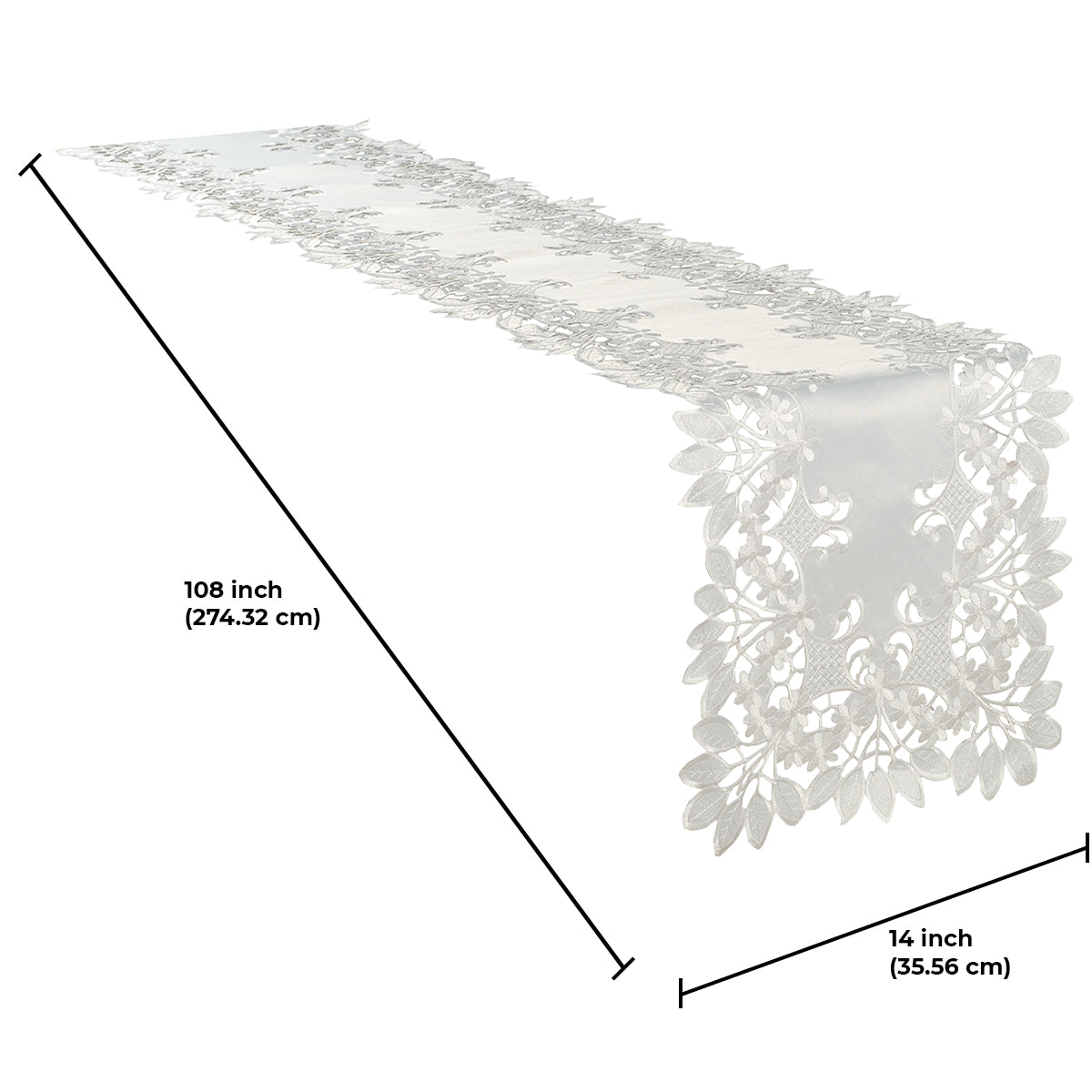 European Embroidered Table Runner – White Vintage Linen Runner for Dining Table