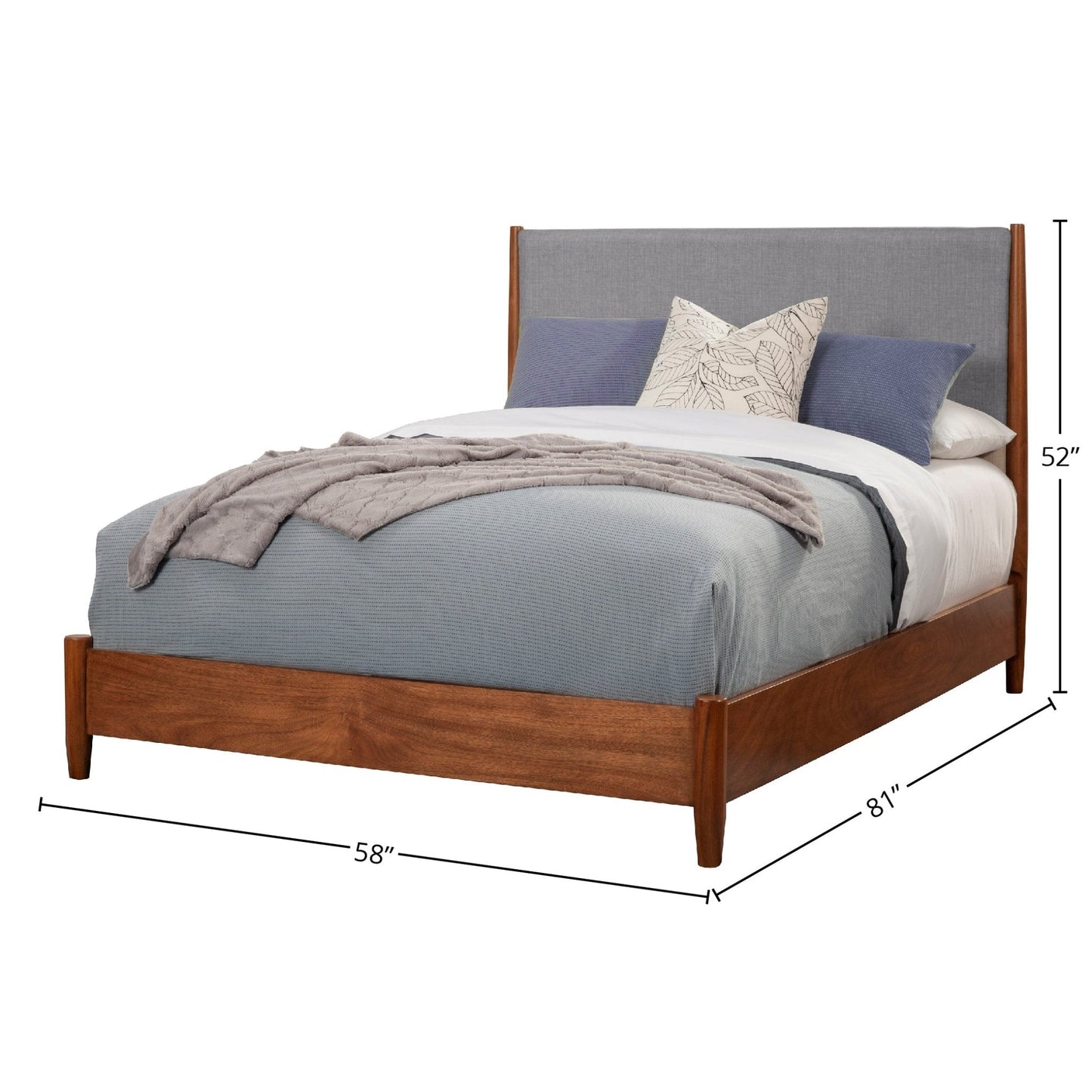 Flynn Panel Bed in Chestnut and Grey featuring Mid-Century Modern design and sturdy Mahogany construction.