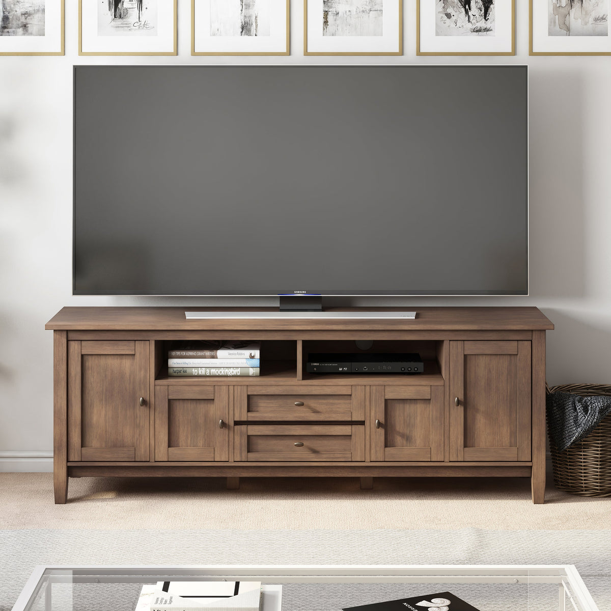 Warm Shaker 72 Inch Wide Solid Wood TV Stand in Rustic