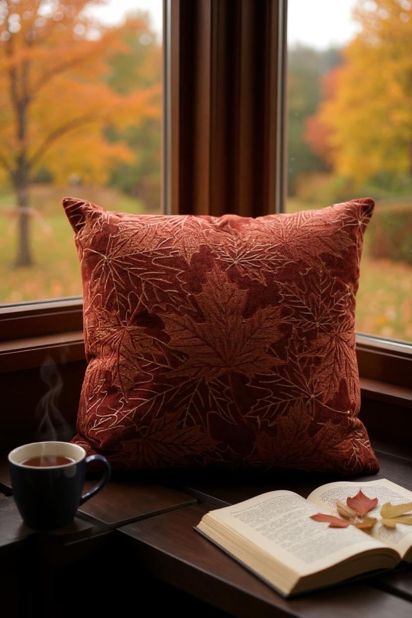 Auburn Leaves Embroidered Pillow