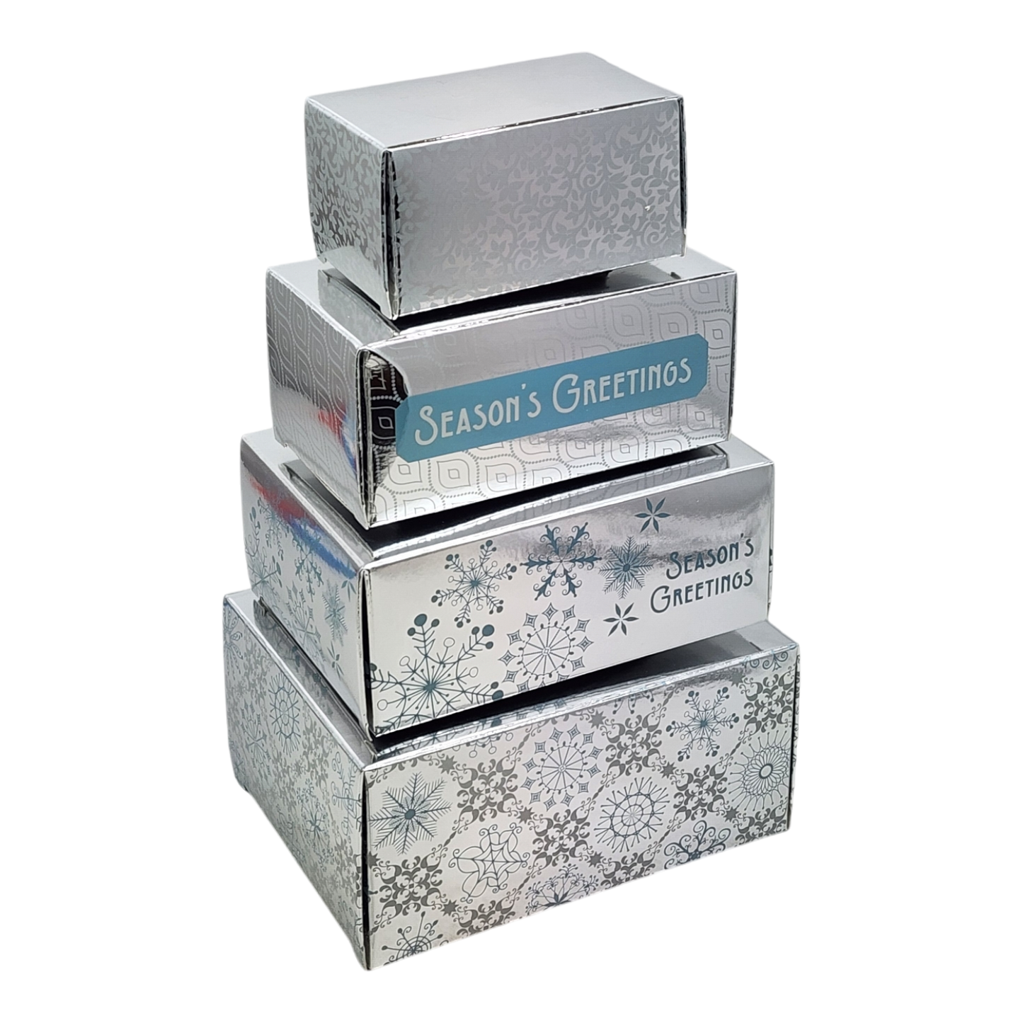 4 Piece Treat Tower Interlocking Gift Boxes - Silver