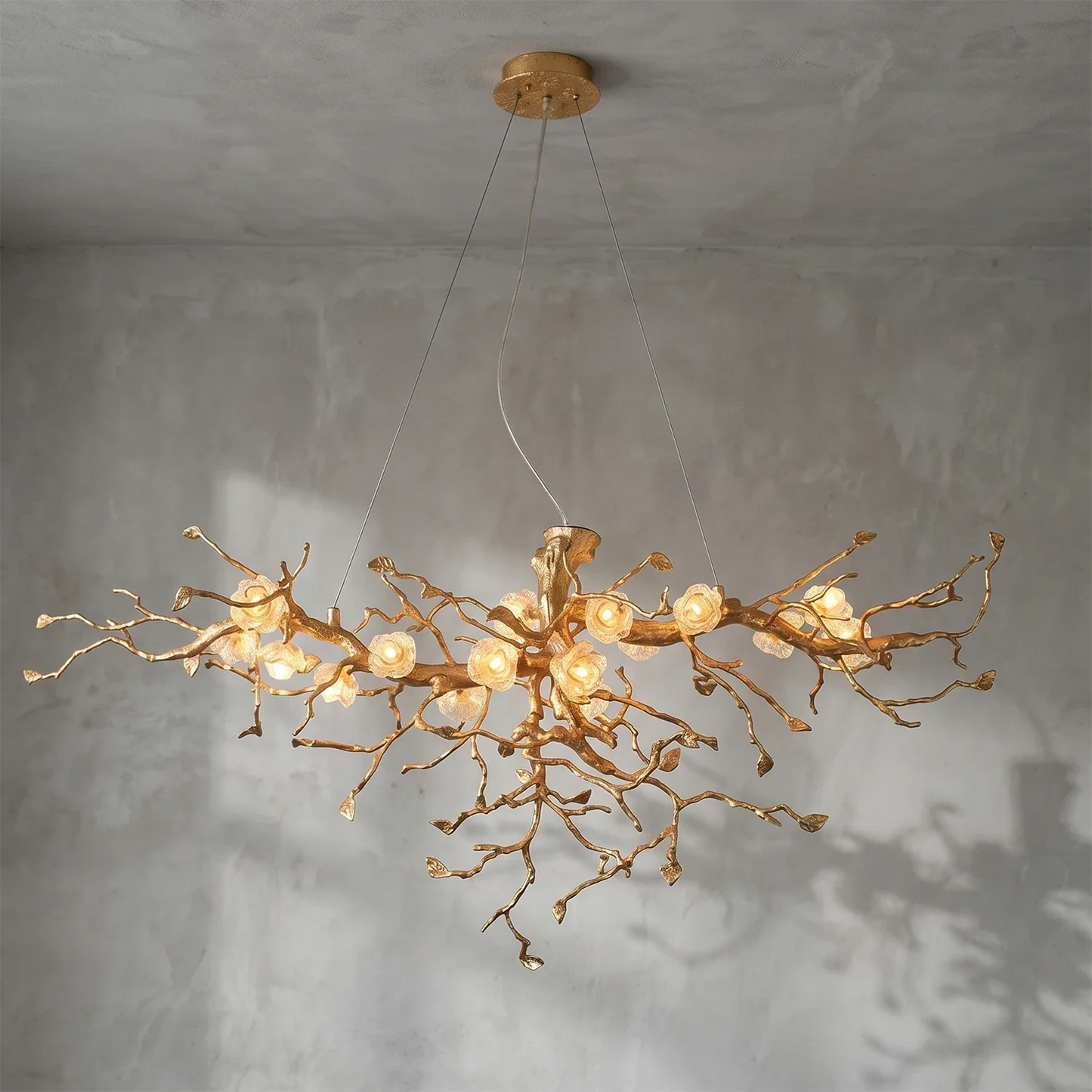 Golden Tree Branch Glass Flower Chandelier