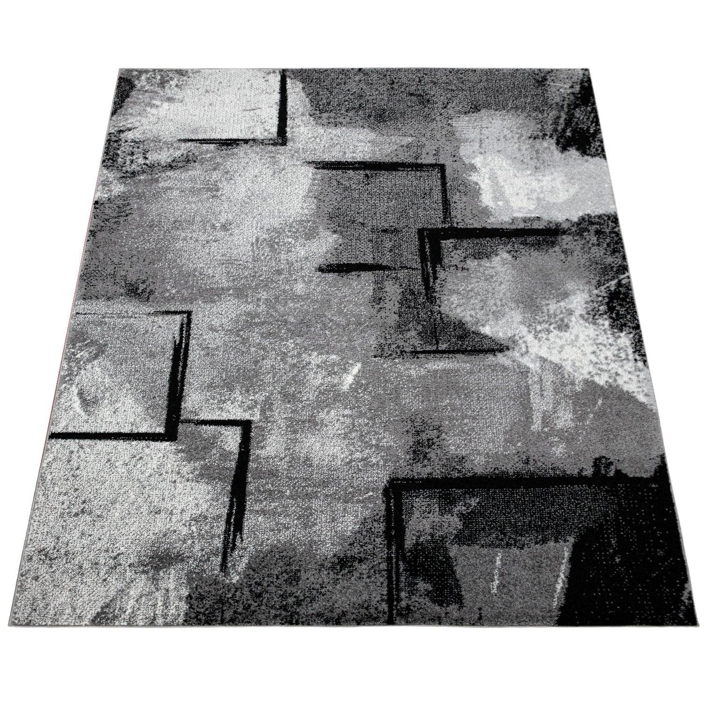 Grey White Area Rug Modern Design with Abstract Paint Effect