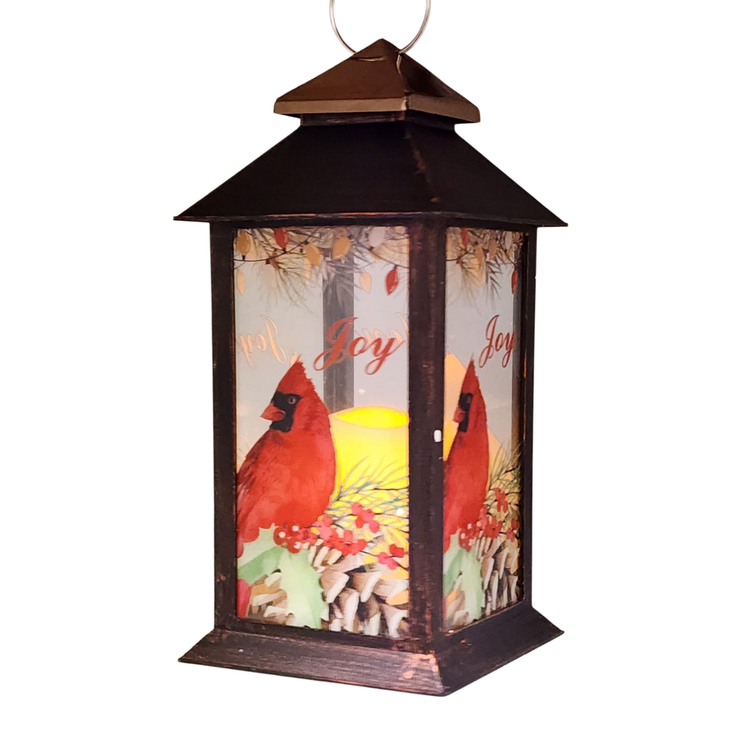 Christmas Cardinal Lantern with LED Candle - Joy