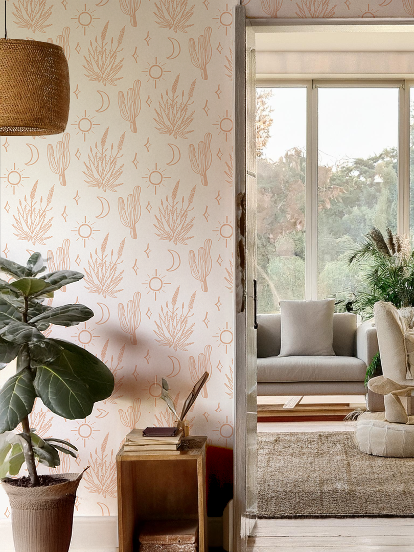 Desert Sky Wallpaper, small pattern, white and clay