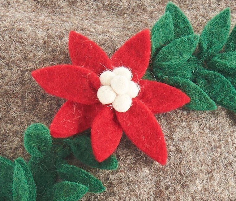 Hand Felted Wool Christmas Pillow - JOY Wreath Natural Gray - 20" Arcadia Home