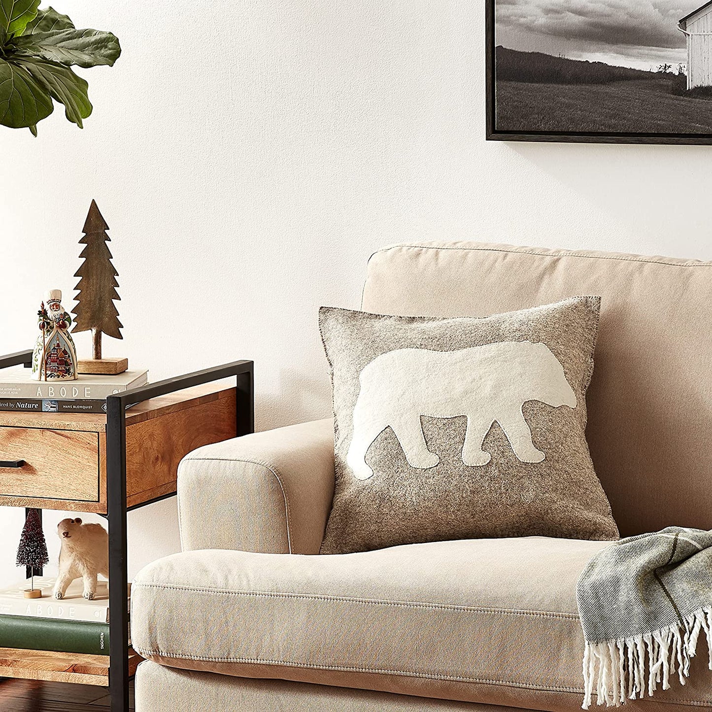 Hand Felted Wool Pillow - Cream Bear Silhouette Gray - 20" Arcadia Home