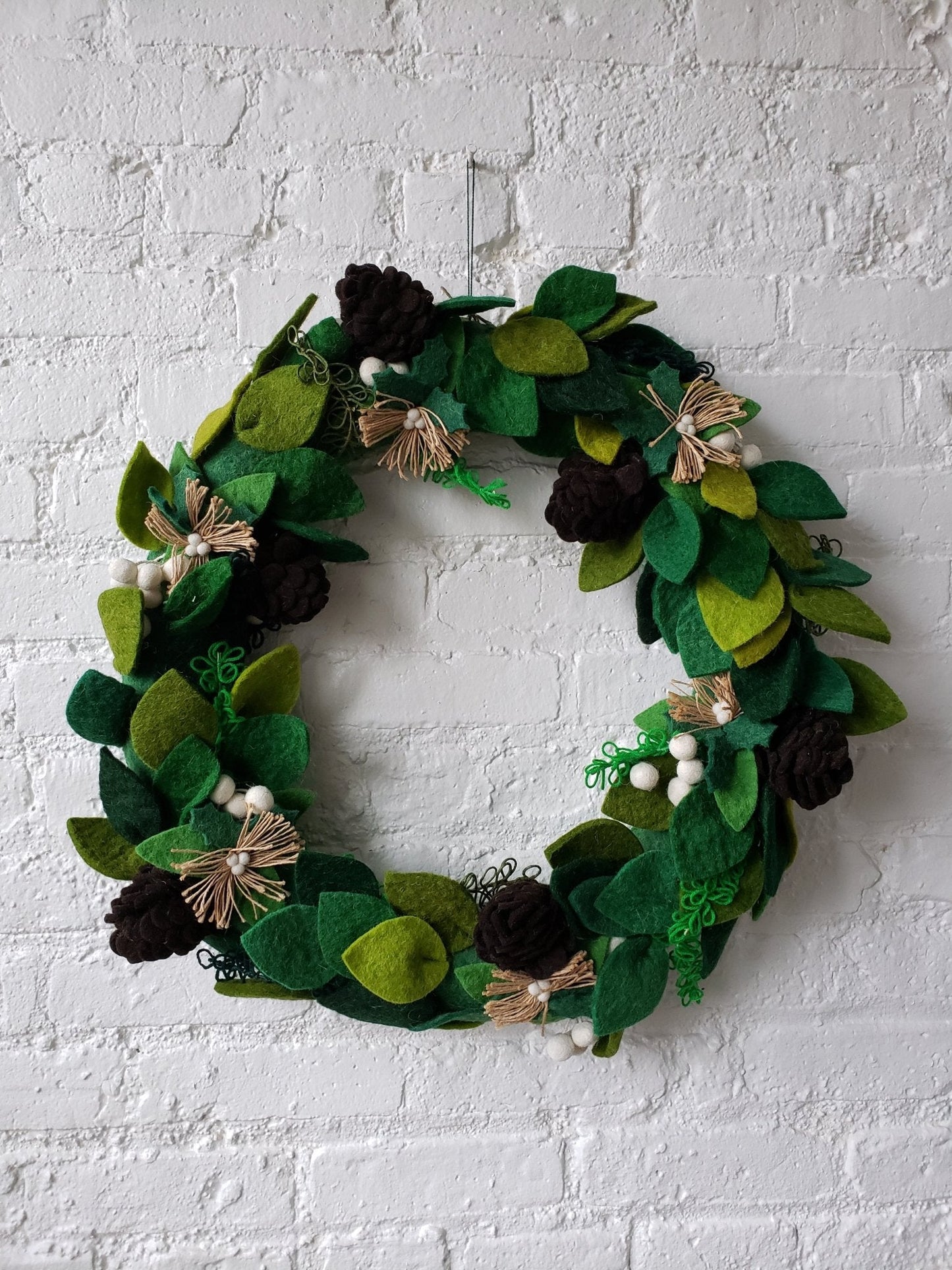 Hand Felted Wool Wreath Cream Berries - 20" Arcadia Home
