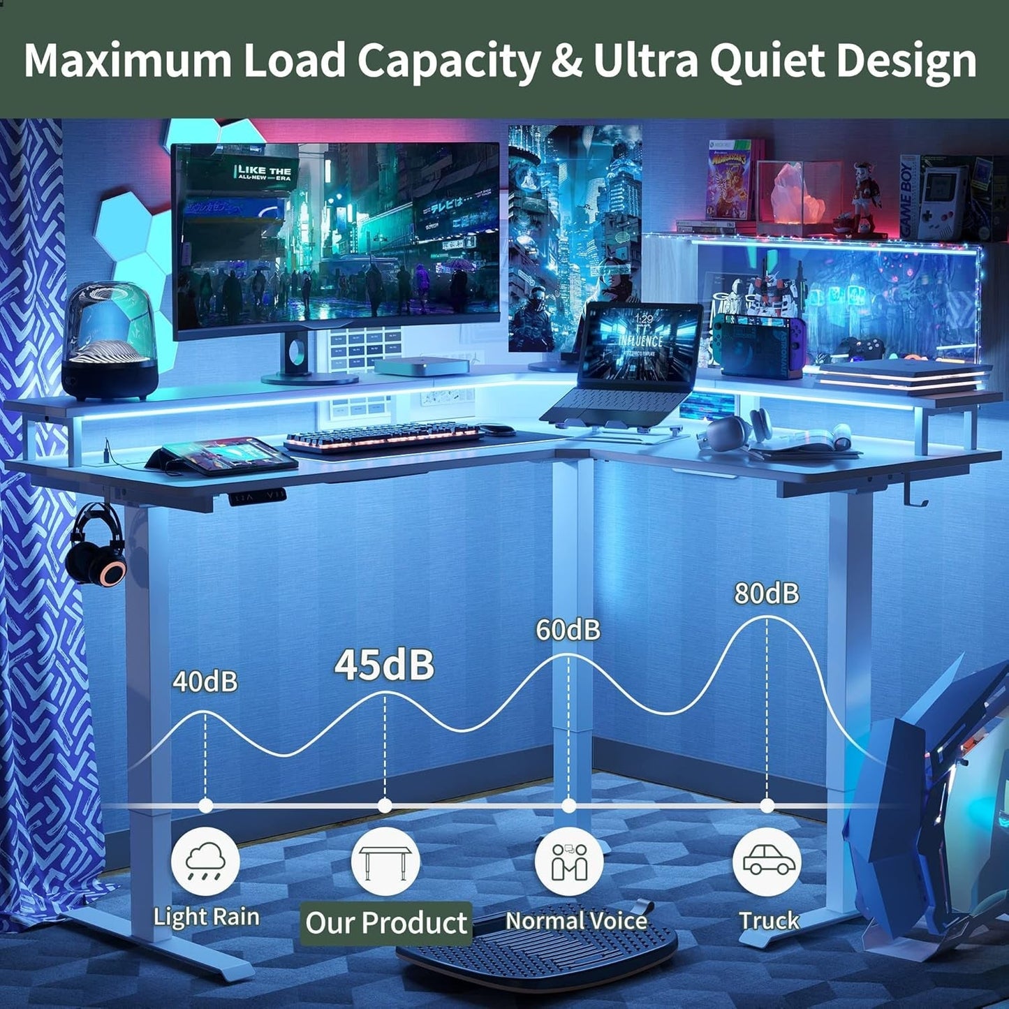 Height Adjustable L Shaped Standing Desk with Power Outlets