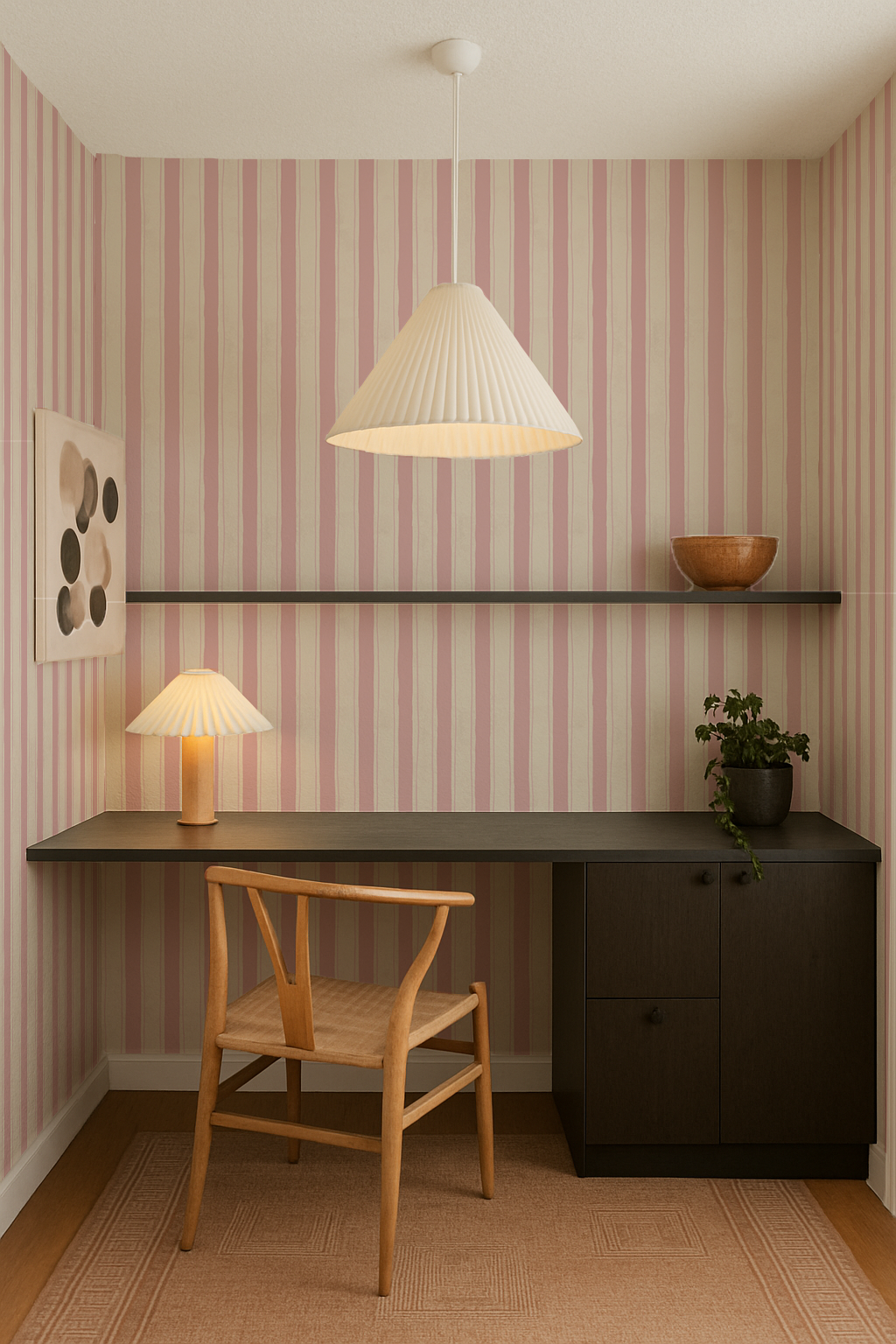 Riviera Stripe Wallpaper, off-white and pink