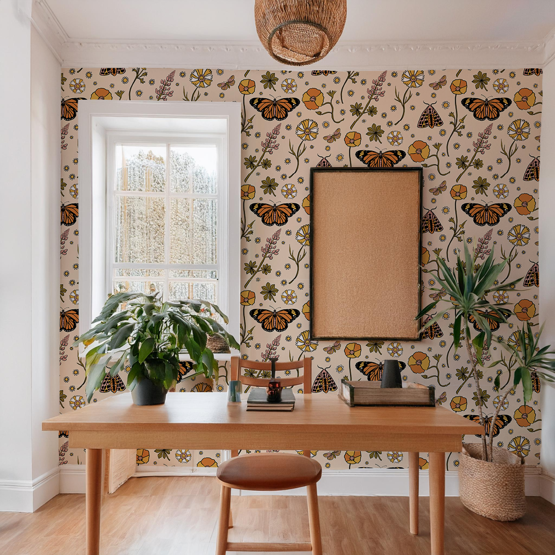 Poppy Please Wallpaper, peach and black