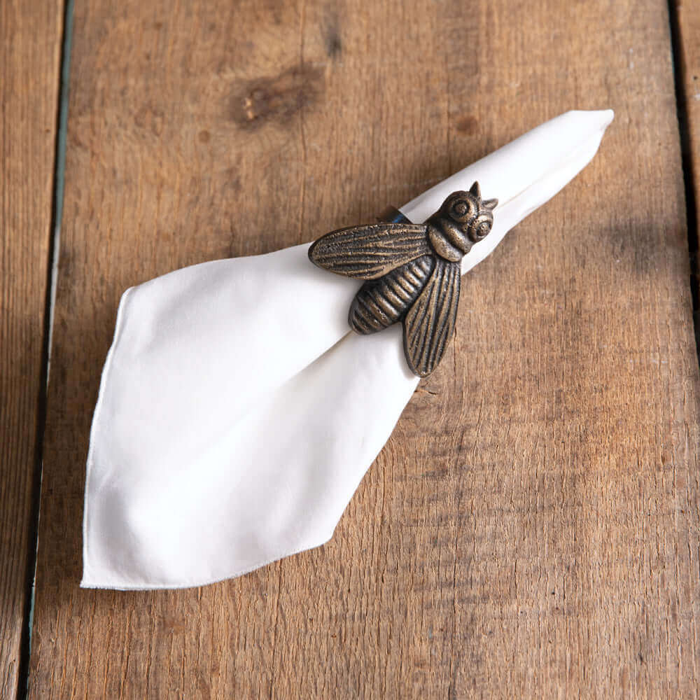 Honeybee Napkin Rings in Antique Brass (Set of 4)