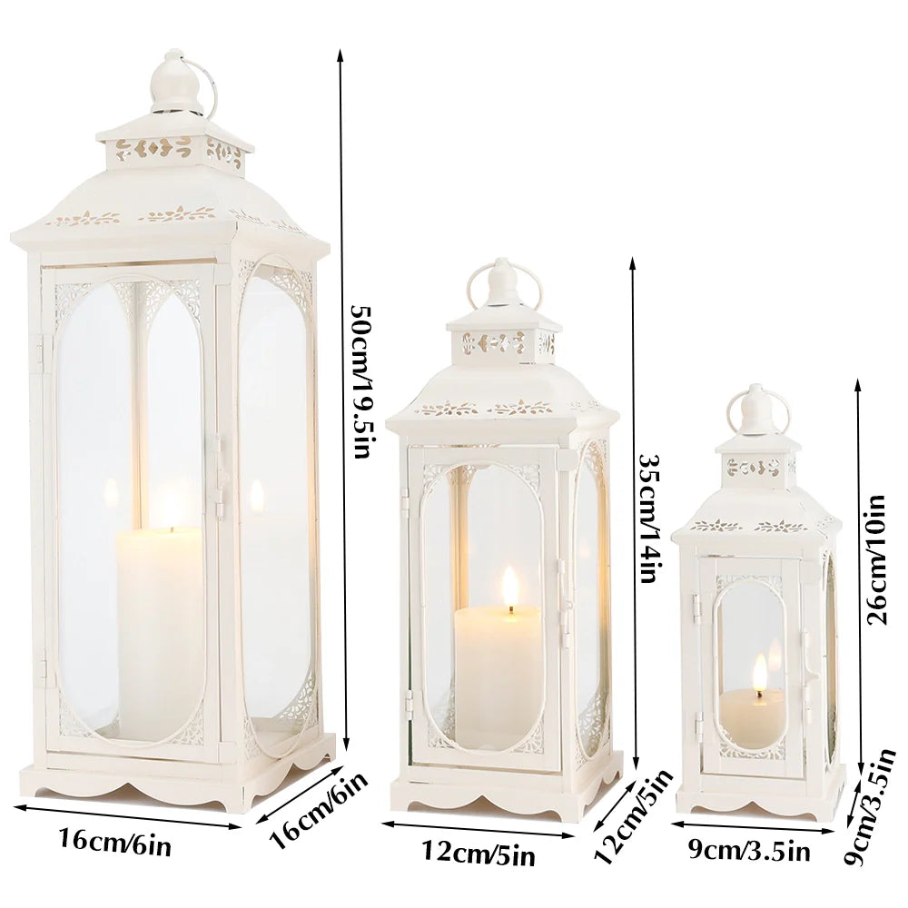 Set of 3 10/14/19.5''H Candle Lanterns (Cream White)