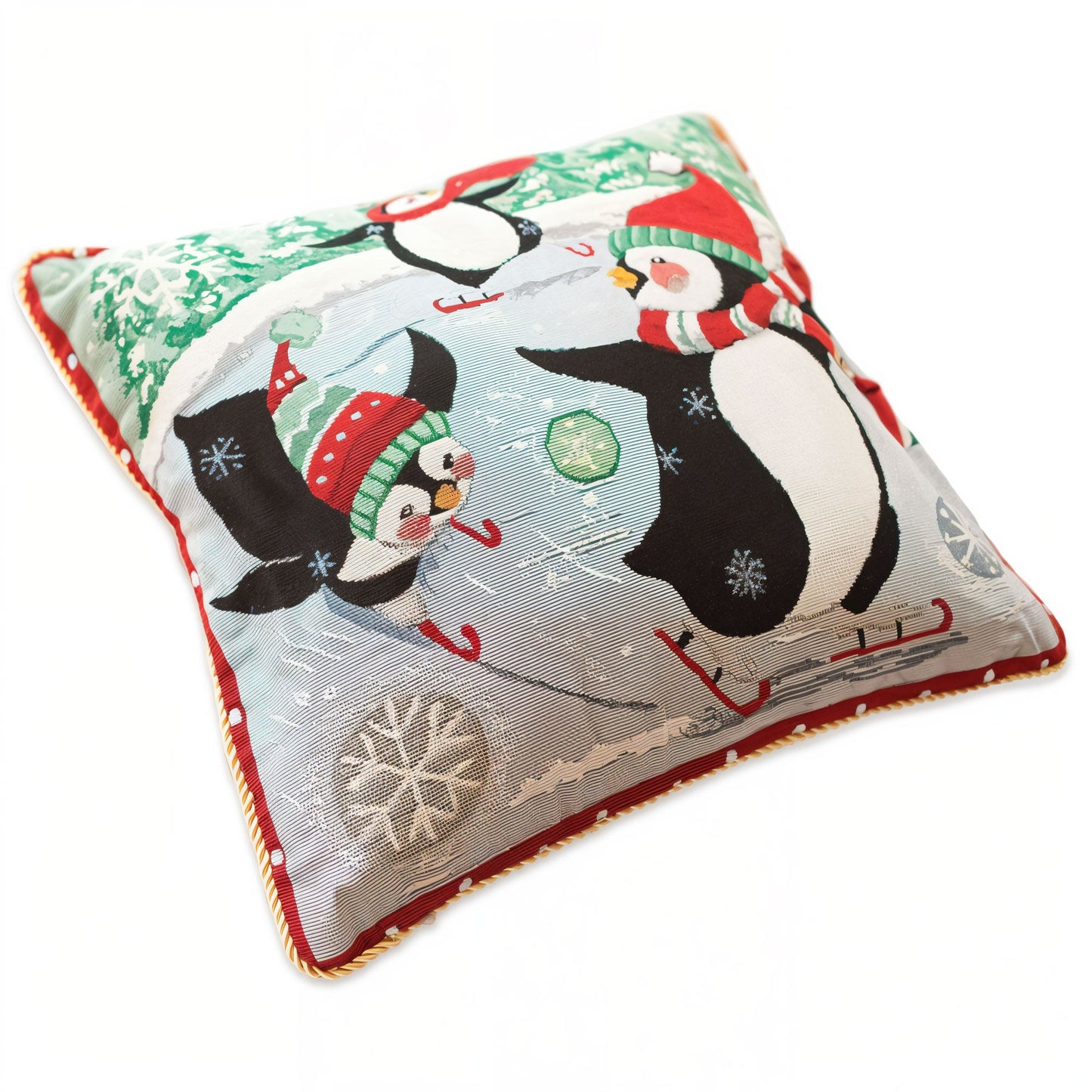 Set of 2 Skating Penguins Christmas Throw Pillow Covers
