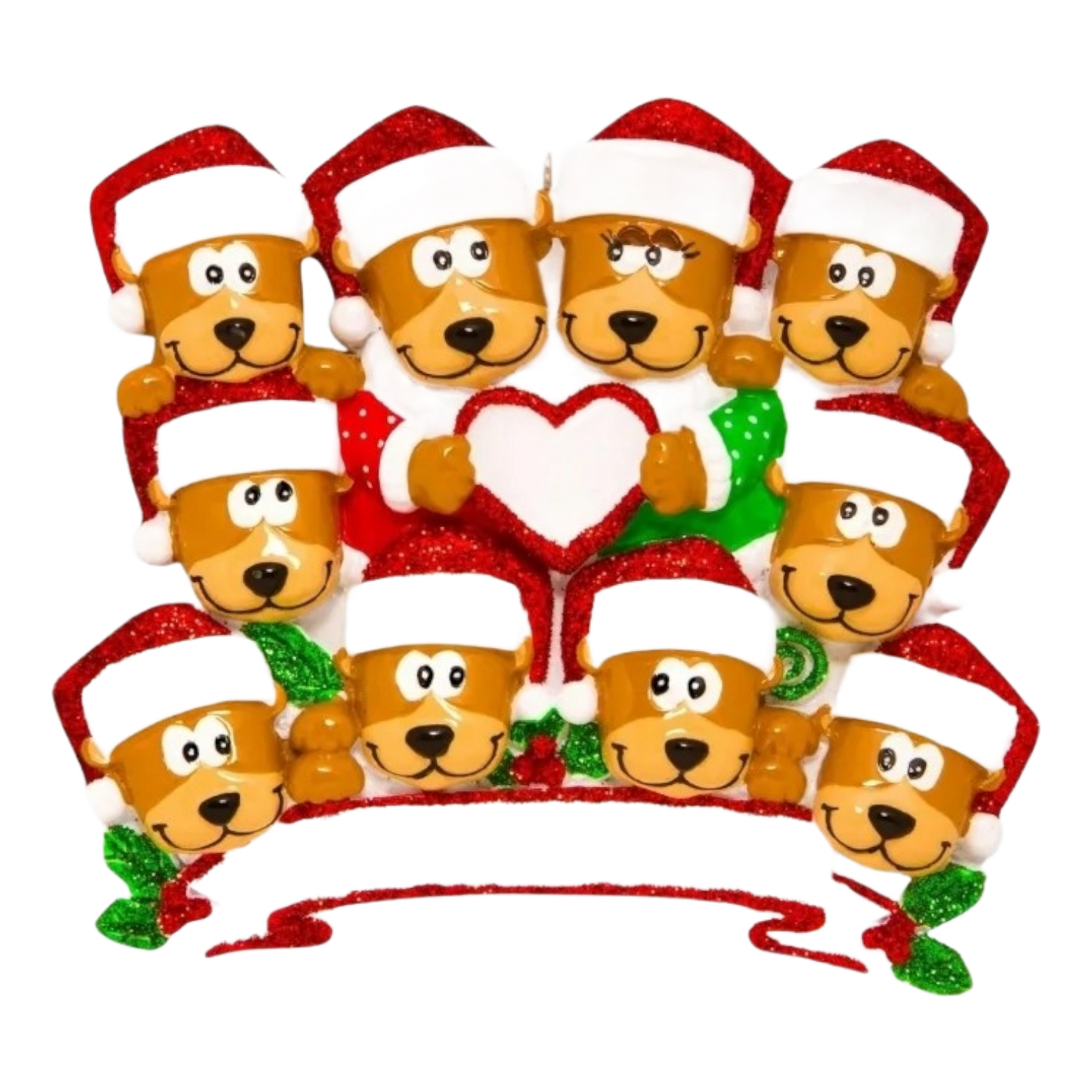 Brown Bear Family With Heart - Family of 10 - Ornament