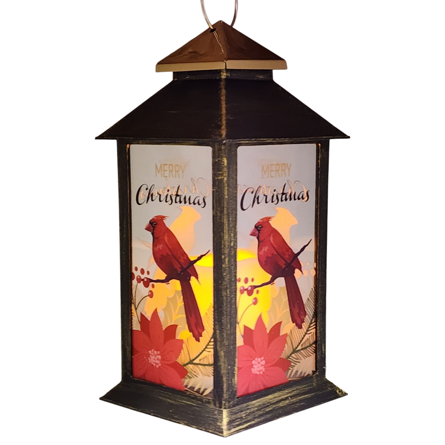 Christmas Cardinal Lantern with LED Candle - Merry Christmas