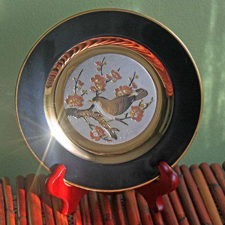 Decorative Plate Etched Copper Gilded with Gold & Silver - Chokin