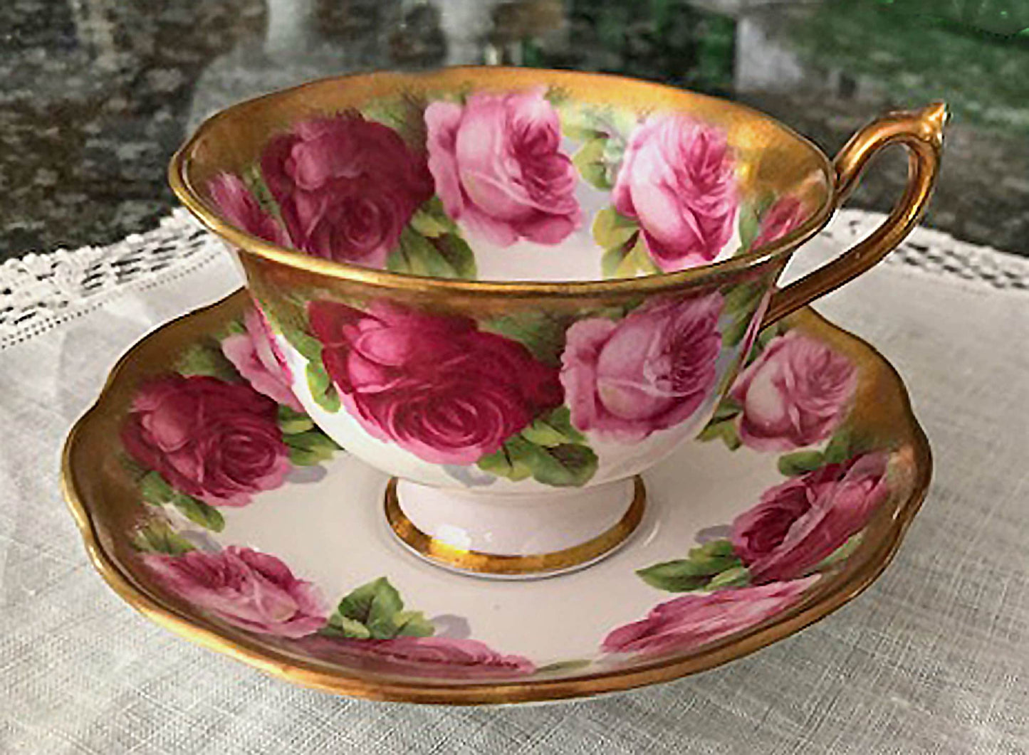 Royal Albert Cup and Saucer. Celebration Motif Tea/Coffee Set. Red, Pink & White Roses. Made in England. Collectibles. Gift for Her.