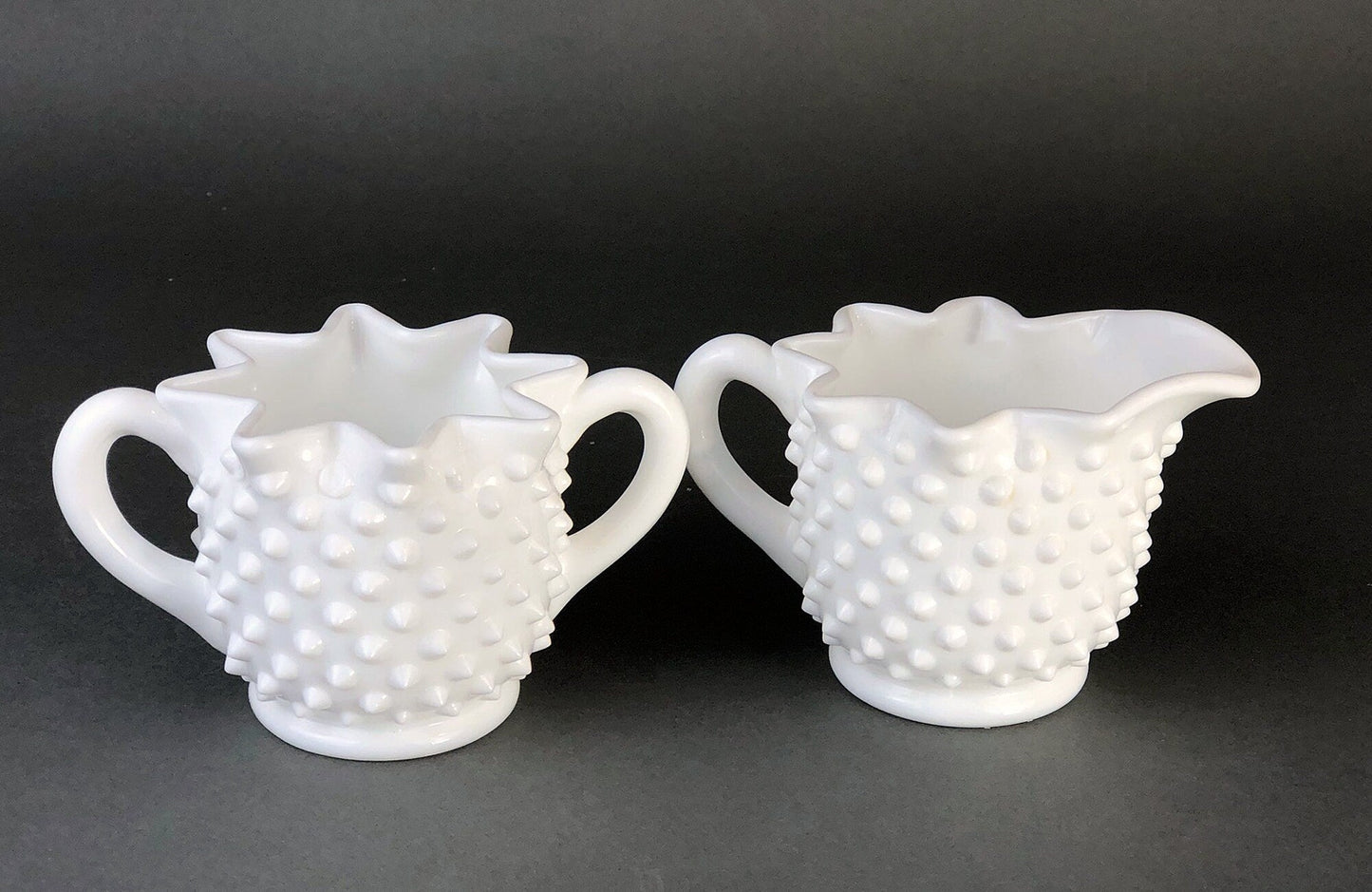Milk Glass Creamer or Small Sauce Dish. Hobnail Serving Dish. Scalloped edge Creamer or Sauciere. Fine Dining. Collectibles.